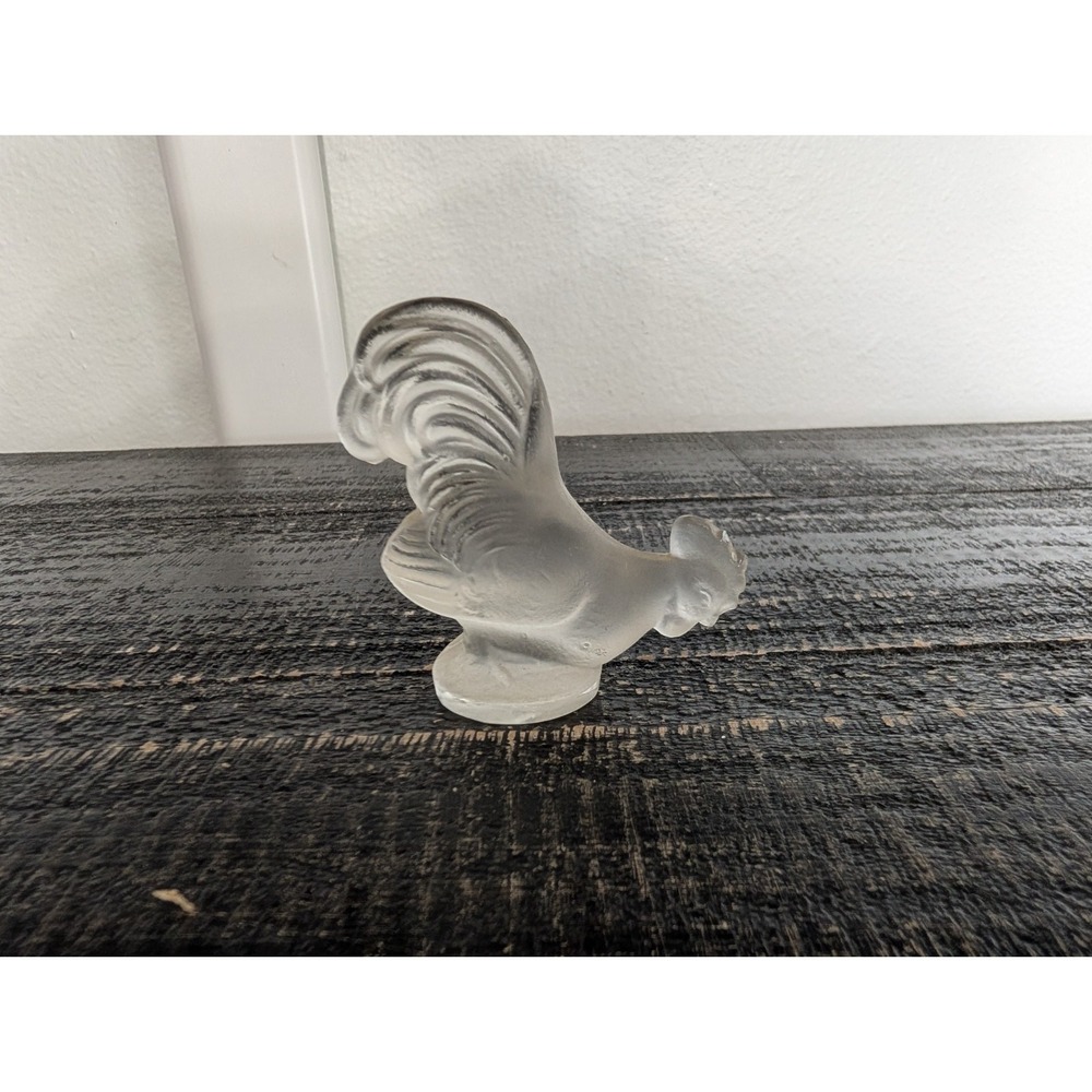 Lalique Rooster Stamp Signed Frosted Glass Statue France 2.5" RARE *READ*